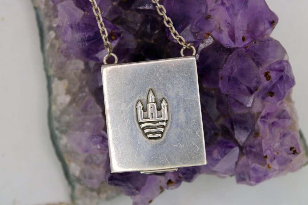 1933-44 Georg Jensen Denmark Sterling Silver Castle Keepsake Locket Box Necklace